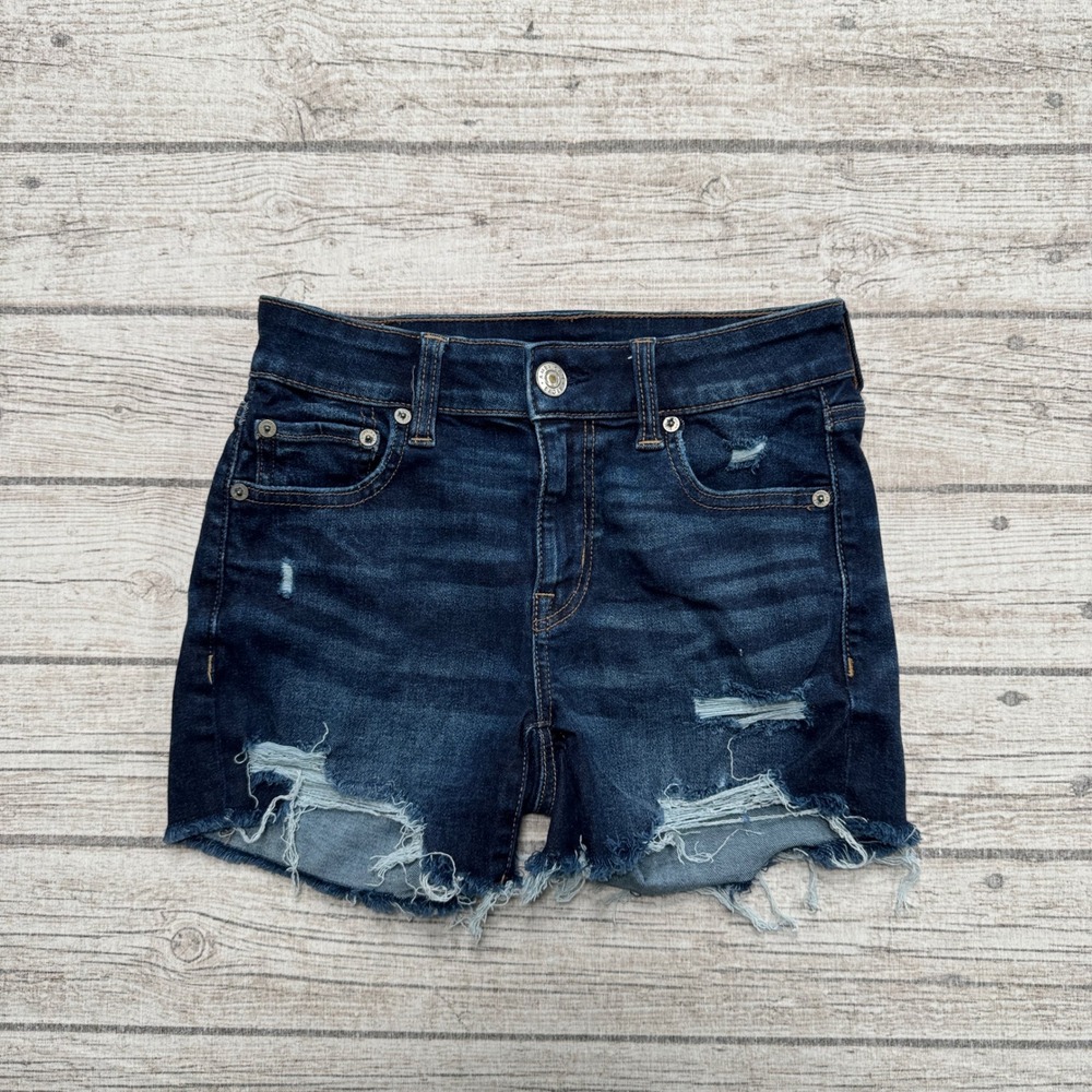 American Eagle Shorts Women's 2 Blue Indigo Wash Cut Off Distressed Whiskered